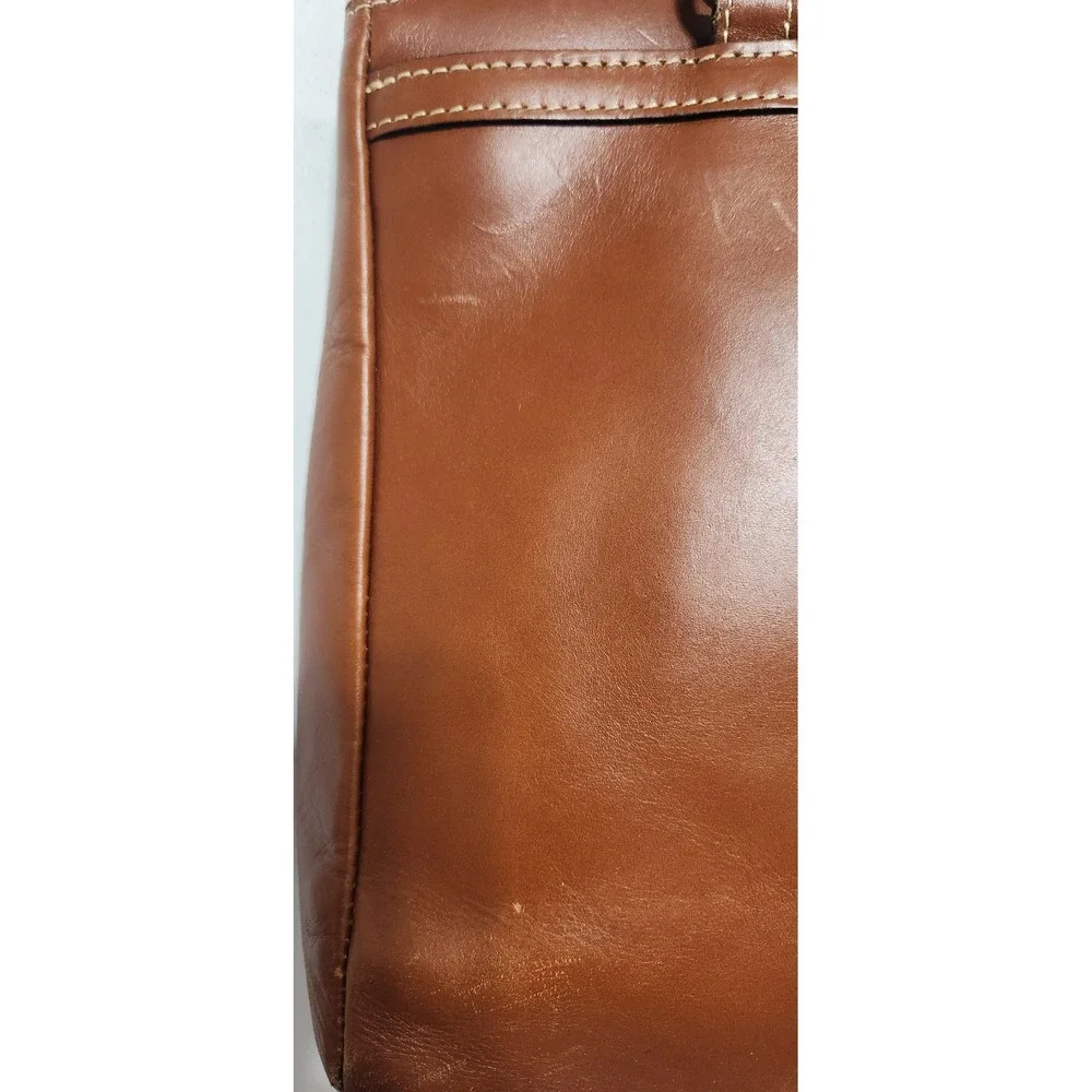 Patricia Nash Poppy Cognac Brown Leather Shoulder Bag Tote Contrast Stitching